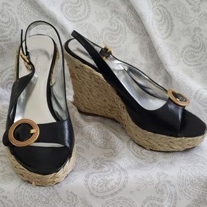Jessica Simpson Black Woven Bottom Wedges